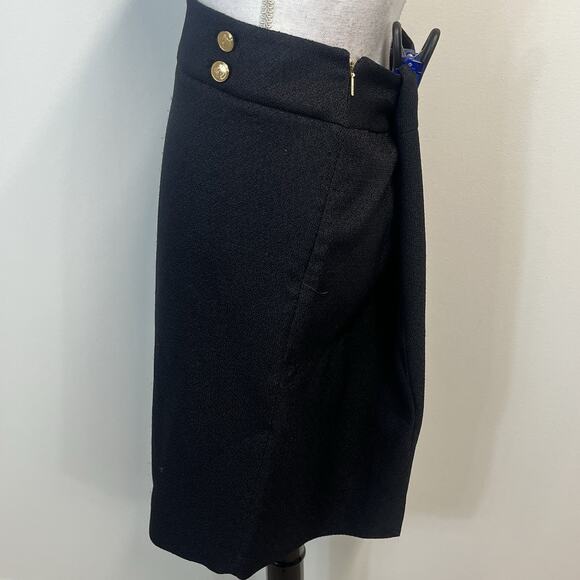 Calvin Klein Black Pencil Skirt Size 12 Knee Length Straight Career Crest Button - Picture 4 of 7